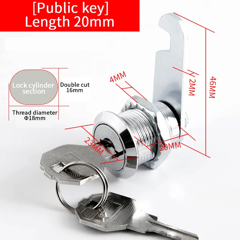 5/20SETS Metal Cylinder Cabinet Security Locker Cam Lock With 2 Keys Same Key Different Key Security Mailbox Lock Drawer 16mm