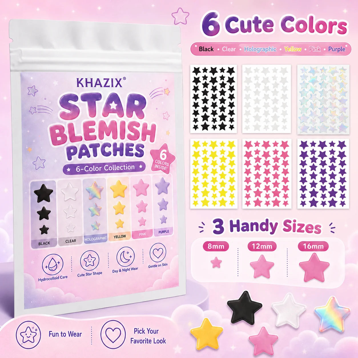 240pcs olorful Star / Pimple Patches / Acne Spot Covers / Blemishes / Pimple Marks / Unisex.