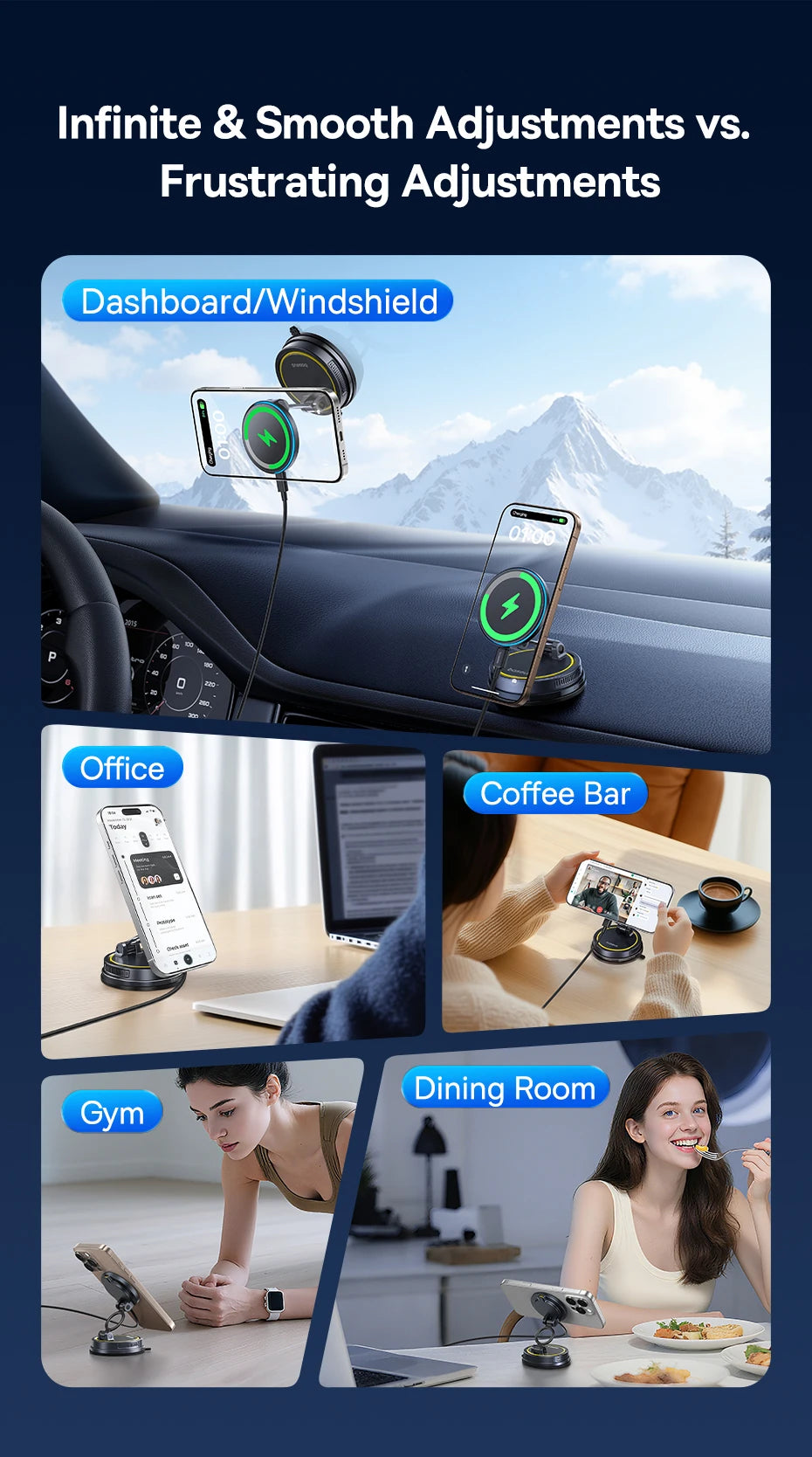 Magnetic Car Phone Holder & Qi Certified Fast Wireless Charger - Silver Tidesmit