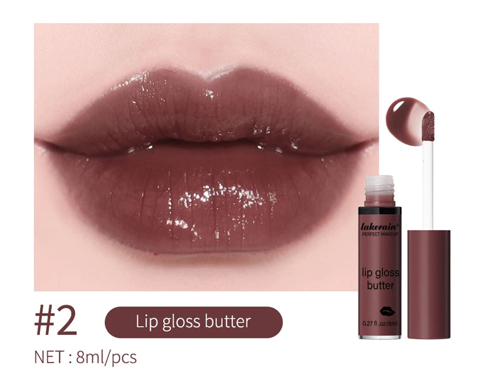 Moisturizing mirror-finish brown lip gloss, non-stick butter texture for lasting, glossy lip makeup.