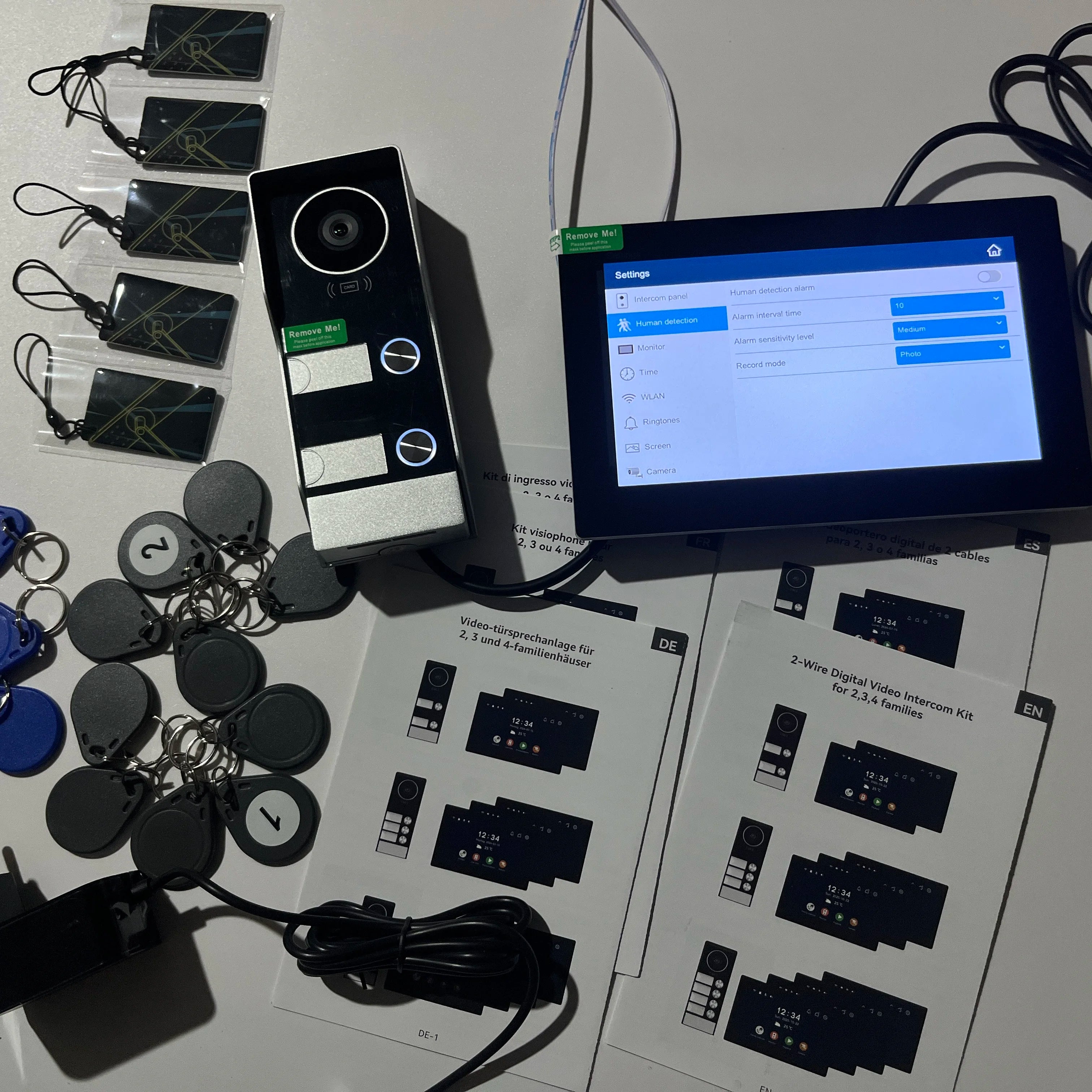 7" Touch Monitor Tuya WIFI Video Building Intercom System 2 Wire Cable Port 2-4 Units Apartment Video Door Phone Doorbell Kits