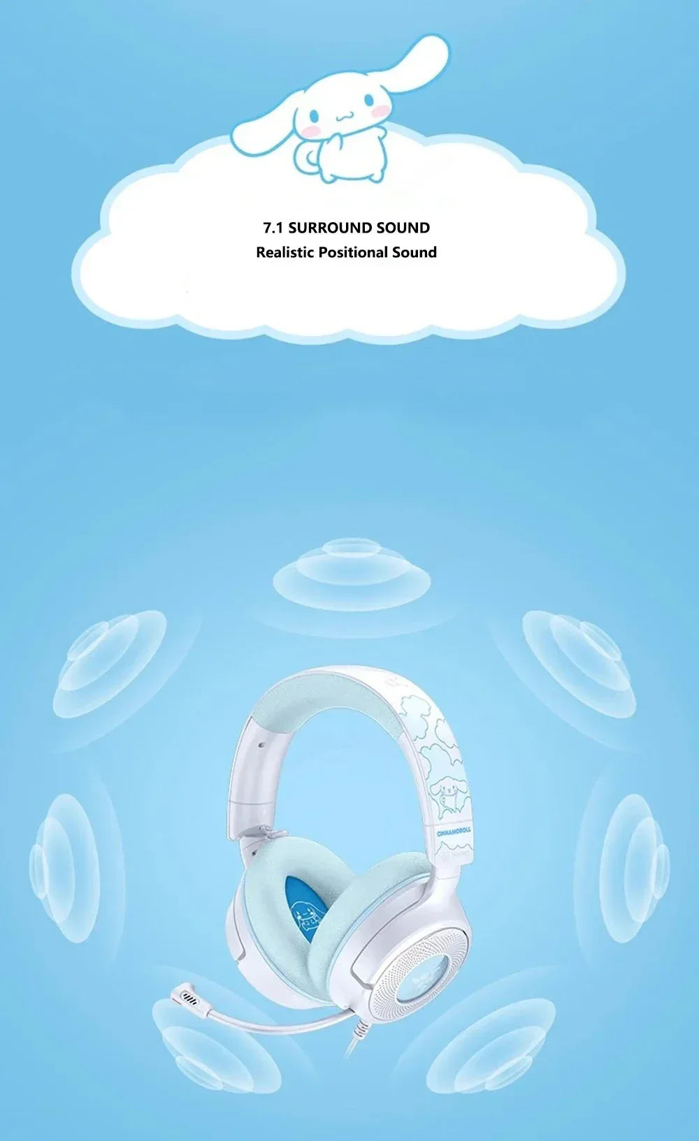 Cinnamoroll Gaming Headset | 7.1 Surround Sound | 40mm Drivers | Tidesmit Tidesmit