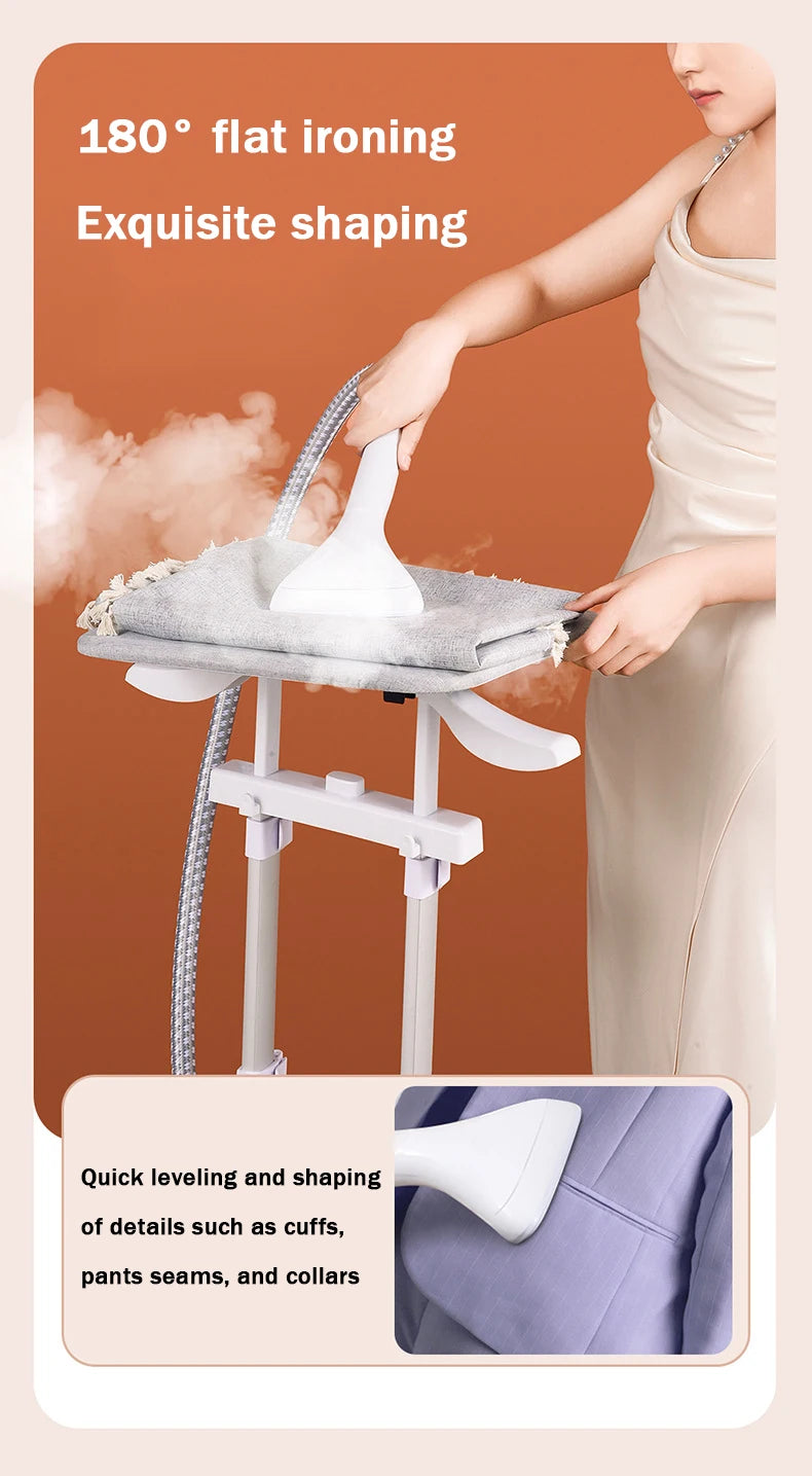 Tidesmit 2000W vertical garment steamer showing steam nozzle head and water tank details for household ironing
