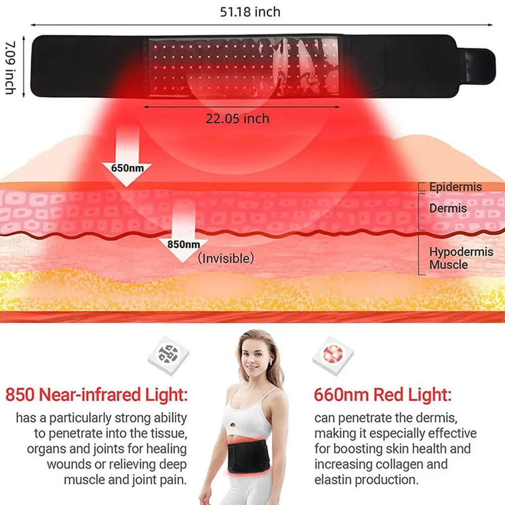 Red ＆Infrared LED Light Therapy Belt 850nm 660nm Back Pain Relief Wrap Burn Fat Wrap Slimming Machine Waist Heat Pad Full Body