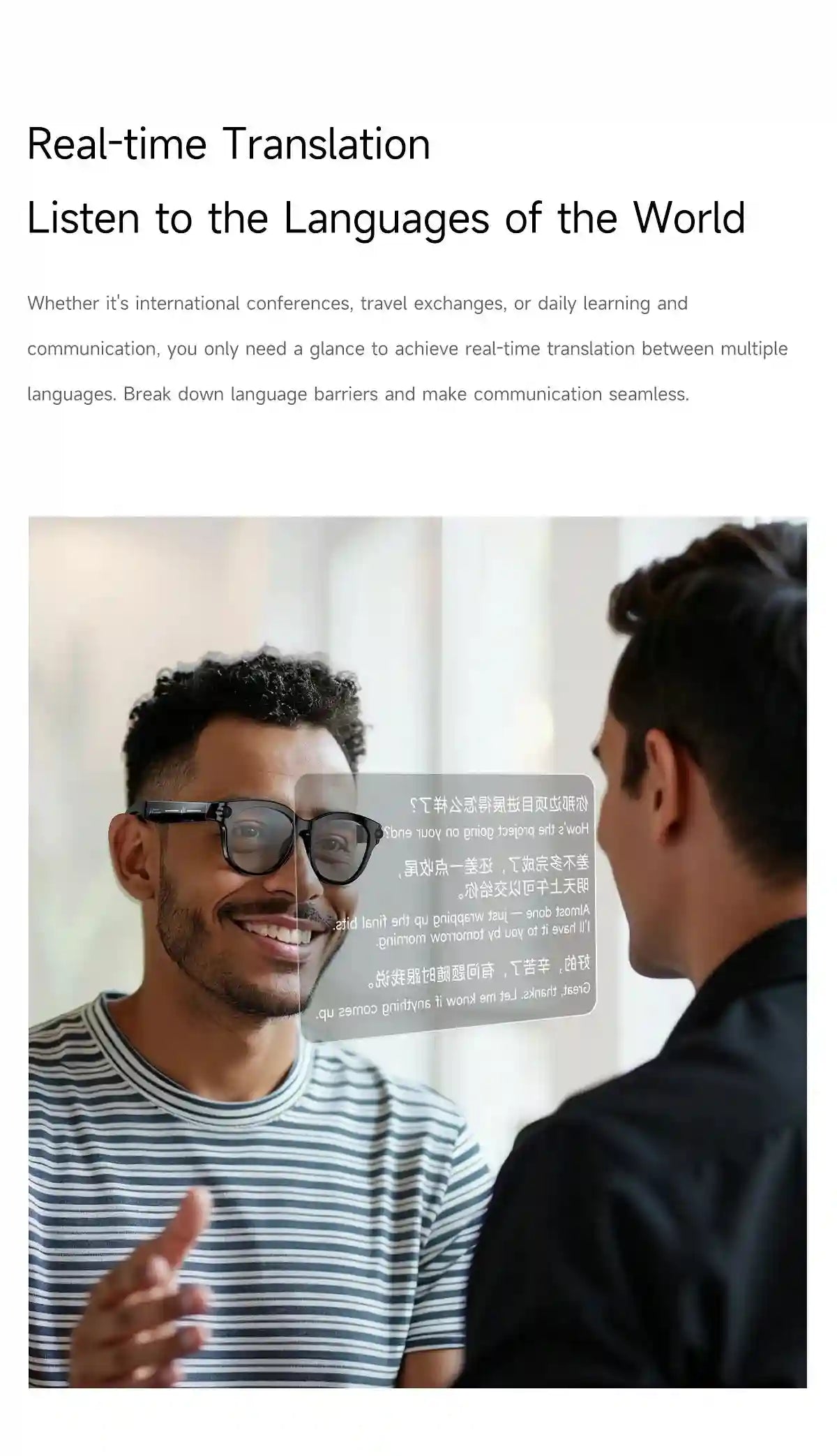 AI Smart Glasses with Real-Time Translation & HD Video Camera - White Tidesmit