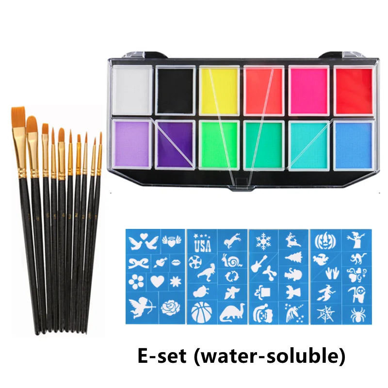 Tidesmit 12 color face and body paint palette showcasing vibrant water-soluble pigments for professional makeup art