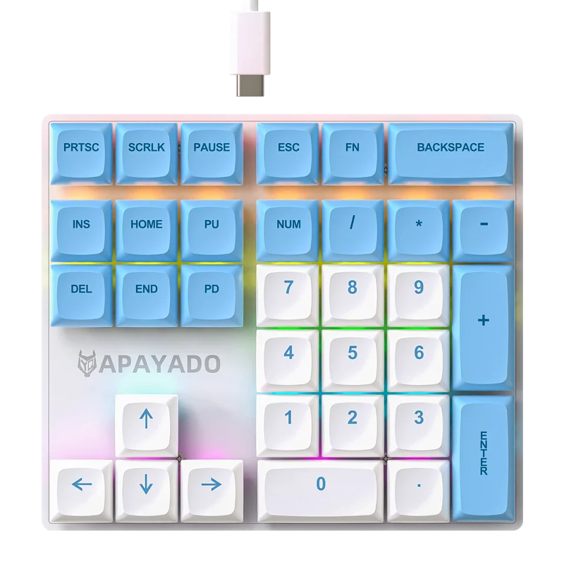 APAYADO K33 Mini Numeric Keyboard 33Keys,Blue Mechanical Shaft,RGB,PBT Keycaps for Treasury / Accounting / Finance
