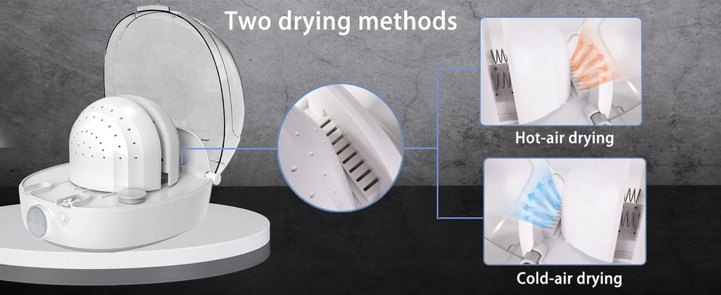Tidesmit automatic cap care machine restoring misshapen hat with steam and hot cold wind technology, side view