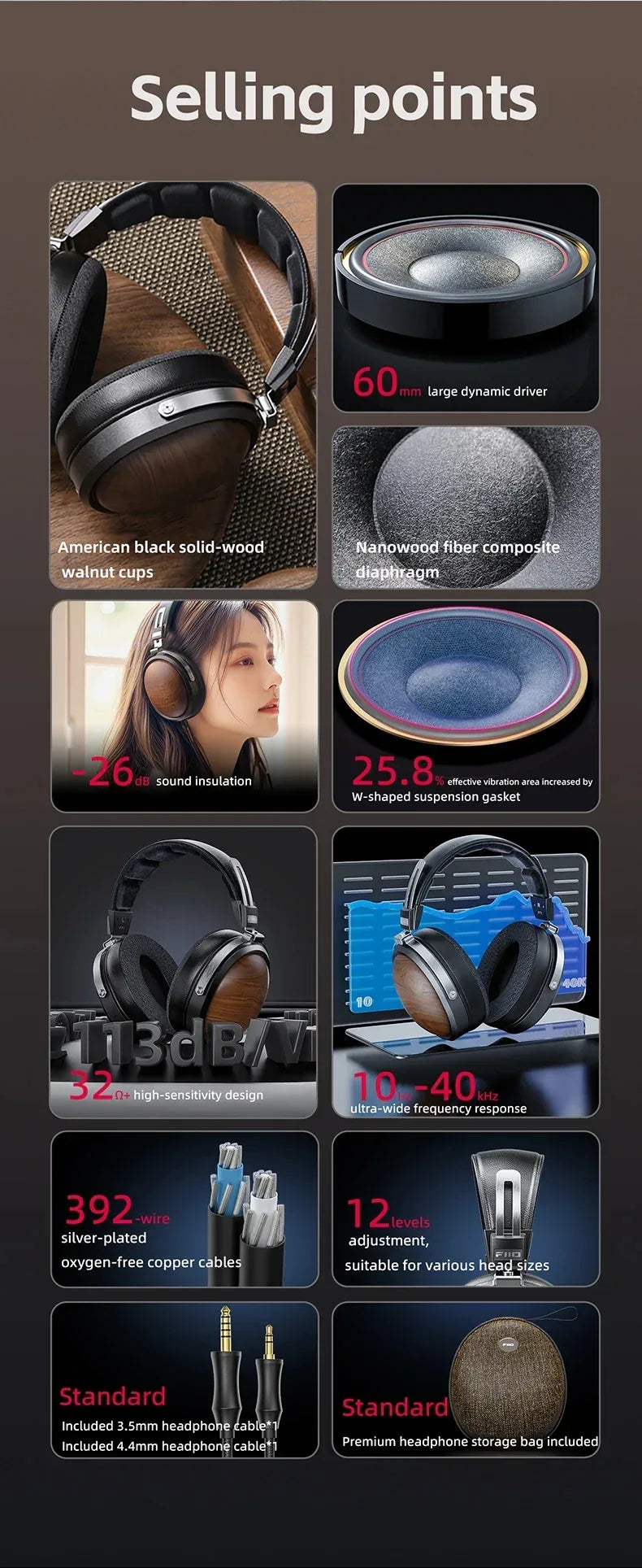 FiiO FT1 Closed-Back Wired Headphones Nanowood Fiber - Tidesmit Tidesmit