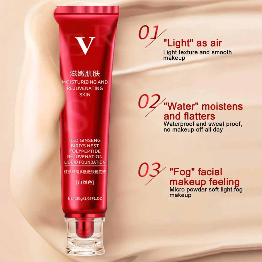 Tidesmit 30g Red Upgrade luxury foundation texture close-up featuring high coverage waterproof oil control base