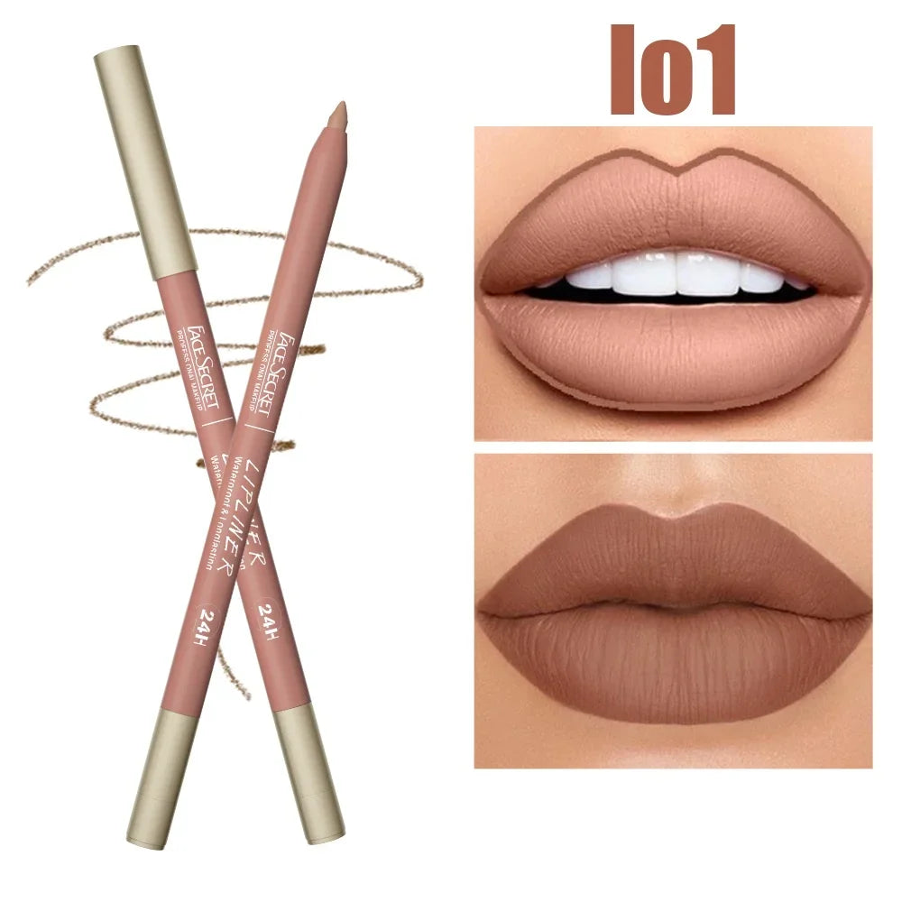 Face Secret waterproof lip liner in shade L01, featuring a long-lasting matte velvet finish on nude lips.