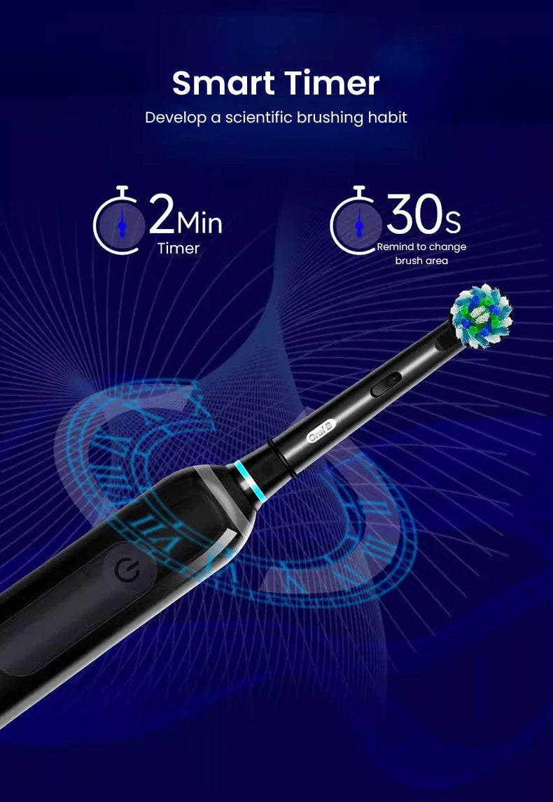 Oral B Pro Ultra Electric Toothbrush 30S Smart Timer Pressure Pro 4 Modes Gum Care Deep Clean Tooth Brushes with 3 Brush Heads