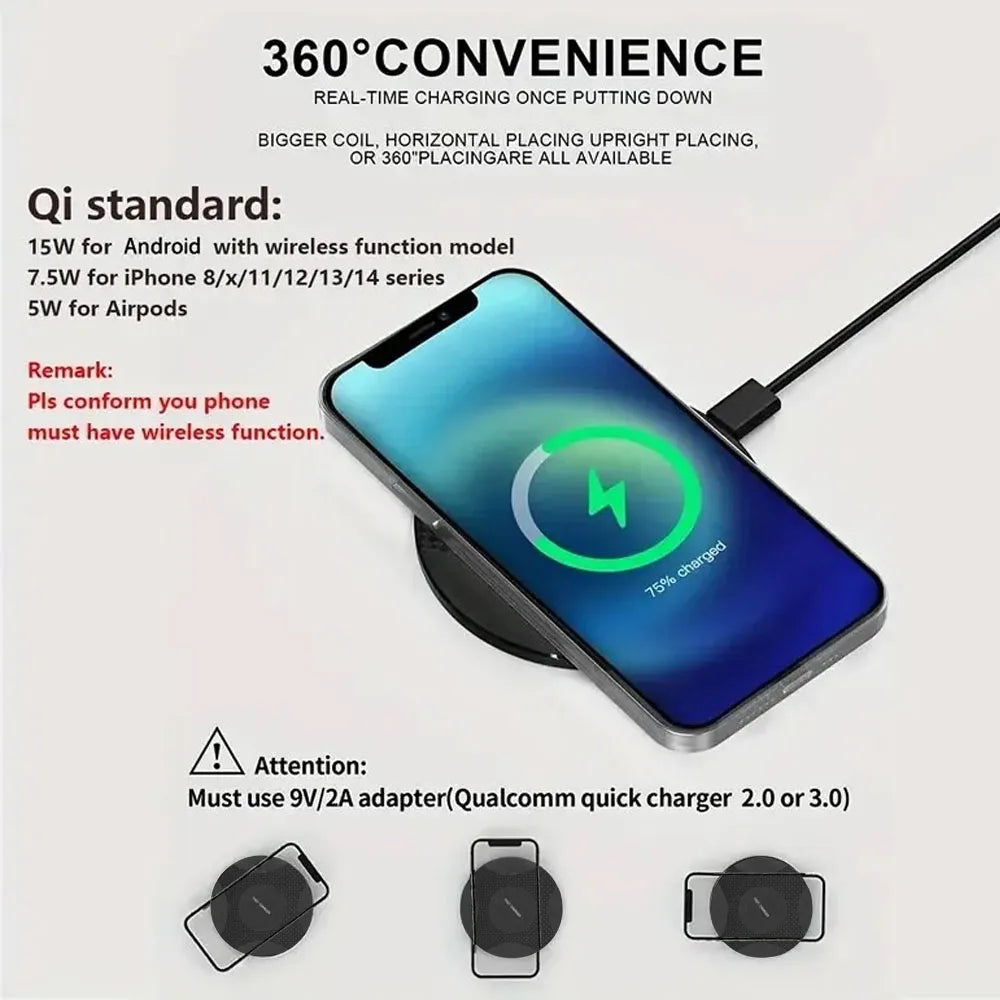 Wireless Charger Pad | Qi Certified Fast Charging for iPhone Tidesmit