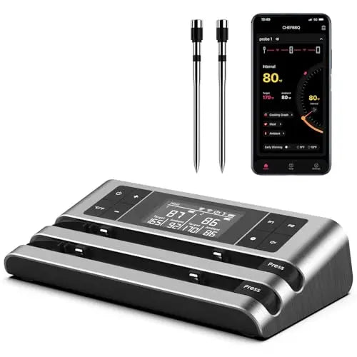 Wireless Meat Thermometer with Dual-Sensor Probe, Real-Time Ambient & Food Temperature Tracking for Precise Cooking Control