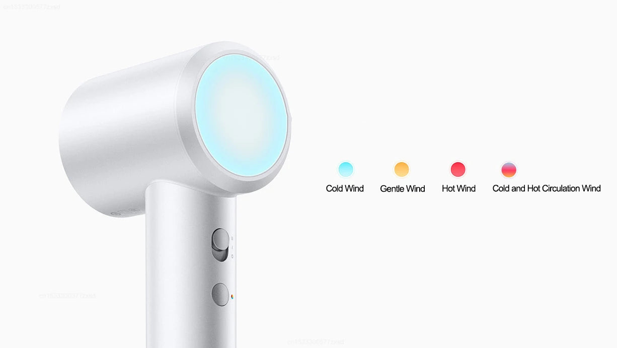White Mijia H501 high-speed hair dryer with color-coded temperature indicator for hot, cold, and circulation air.