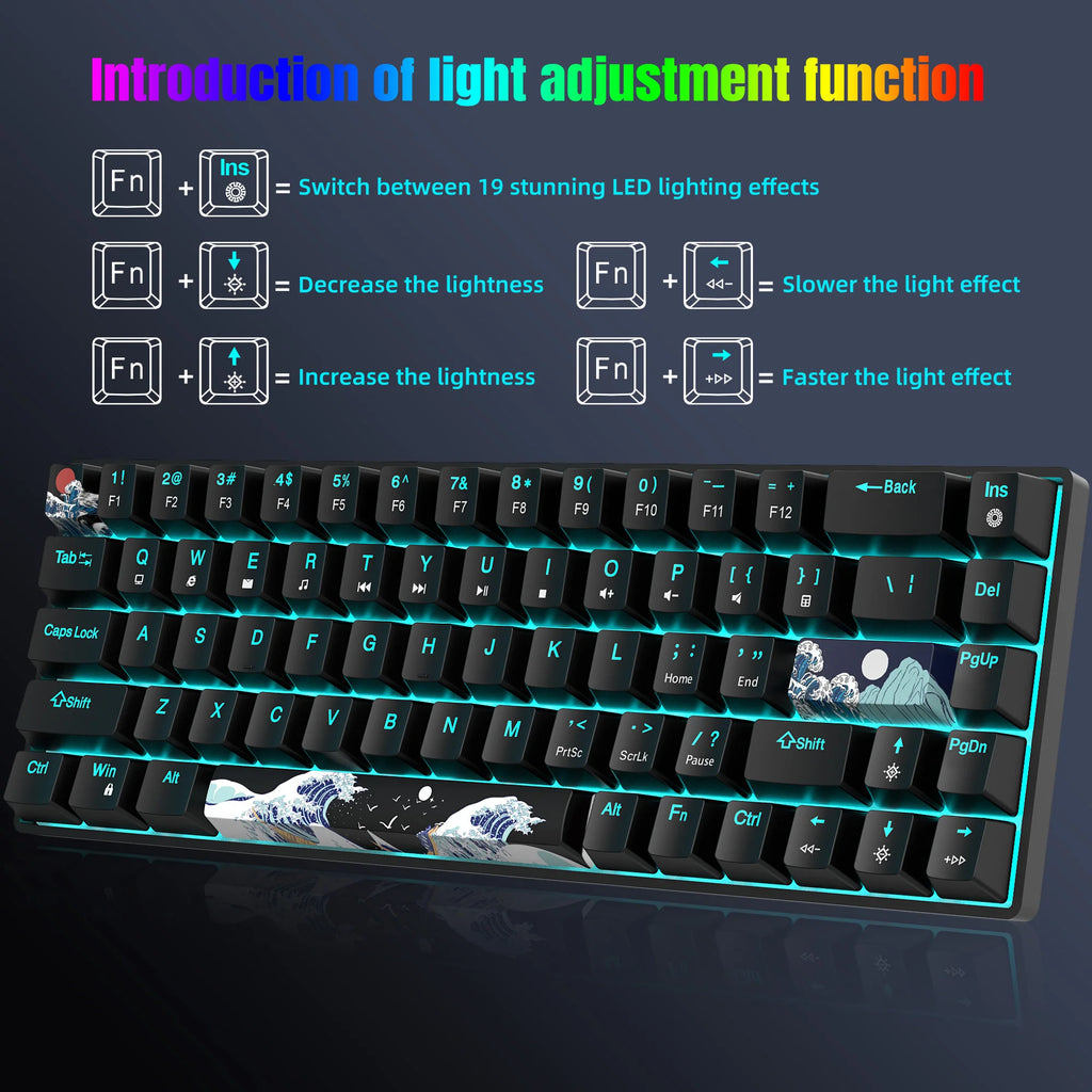 60% Gaming Mechanical Keyboard Ultra Compact Mini 68 Key with Blue Switches Wired Keyboard Anti-Ghosting Keys