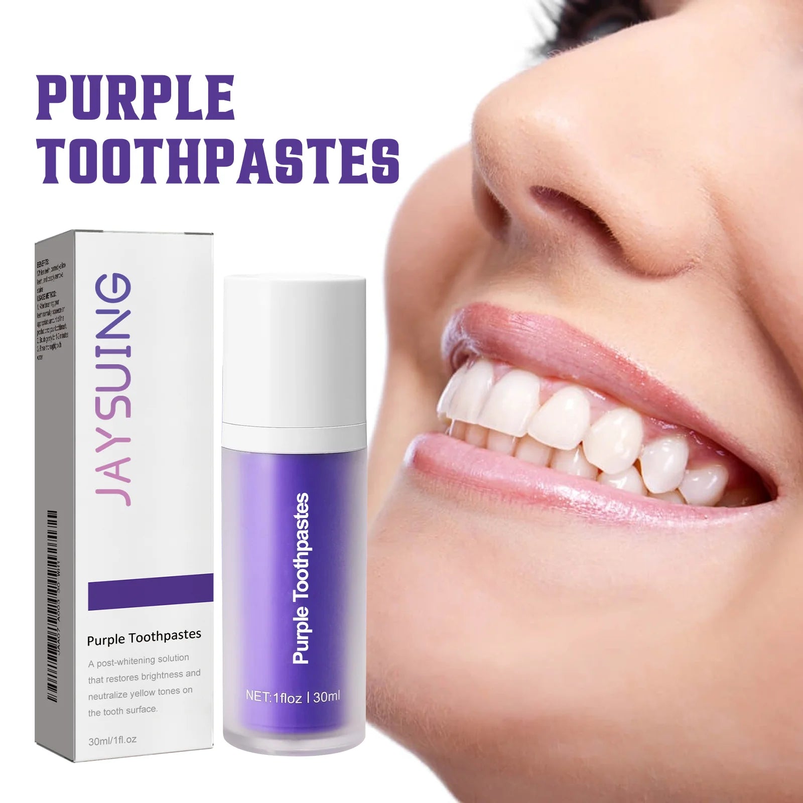 Tidesmit purple color correcting teeth whitening toothpaste for deep stain removal and gingiva protection