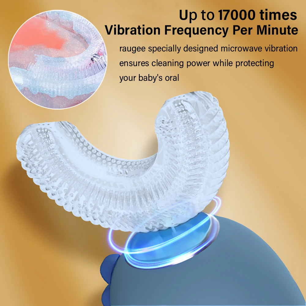 Children U-shaped Electric Toothbrush 360°Automatic Electric Toothbrush Rechargeable Smart Blue Light IPX7 SiliconeToothbrush