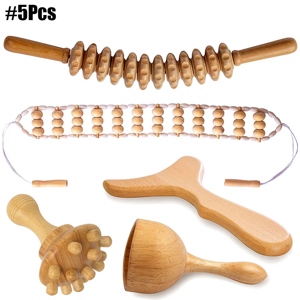Wood Therapy Massage Tools for Body Contouring | 6 Piece Kit Relaxation Treatment 5Pcs Tidesmit