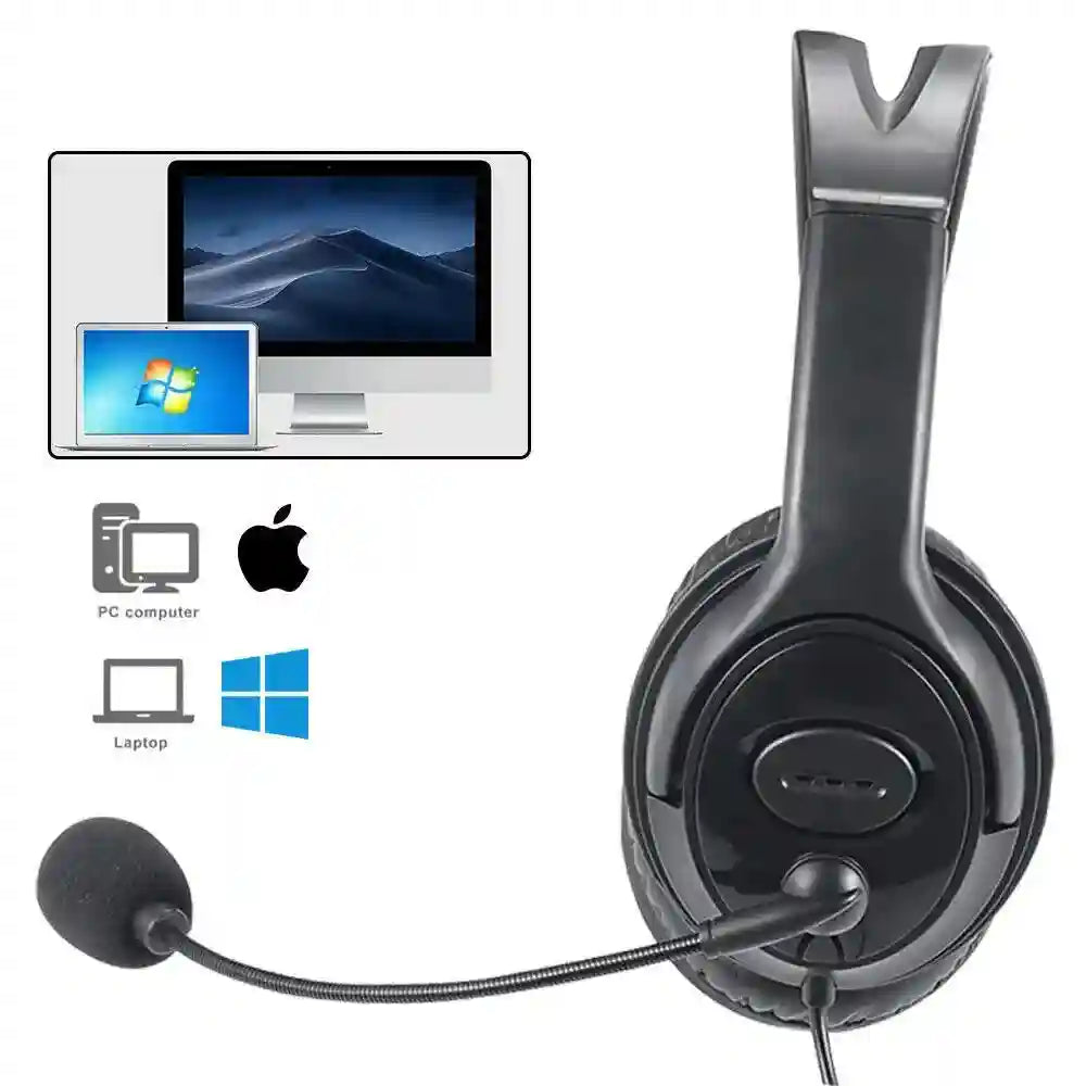 USB Wired Headset with Noise Cancelling Mic for PC - Black Tidesmit