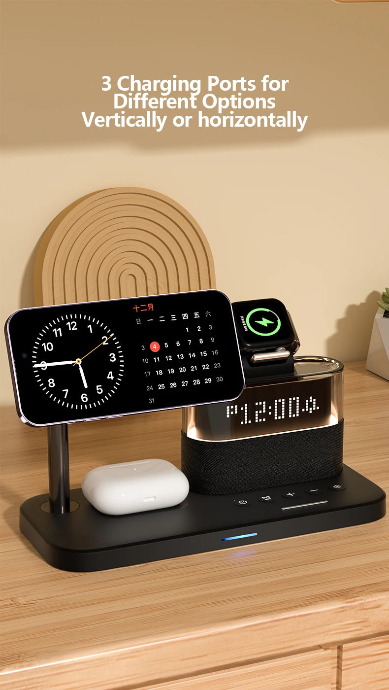 3-in-1 MagSafe Wireless Charger Station with RGB Alarm Clock Tidesmit