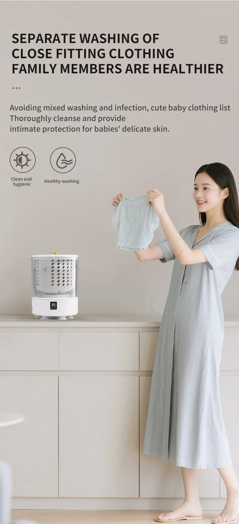 Tidesmit 3L mini portable washing machine with spin drying function for delicate laundry and travel use, side view.