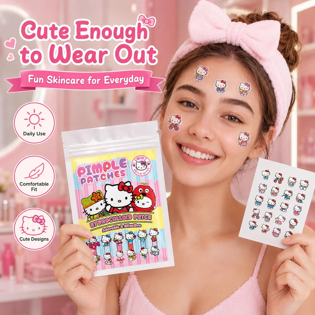 100PCS Hello Kitty Cute Face Stickers, Hydrocolloid Pimple Patches for Invisible Blemish Concealing