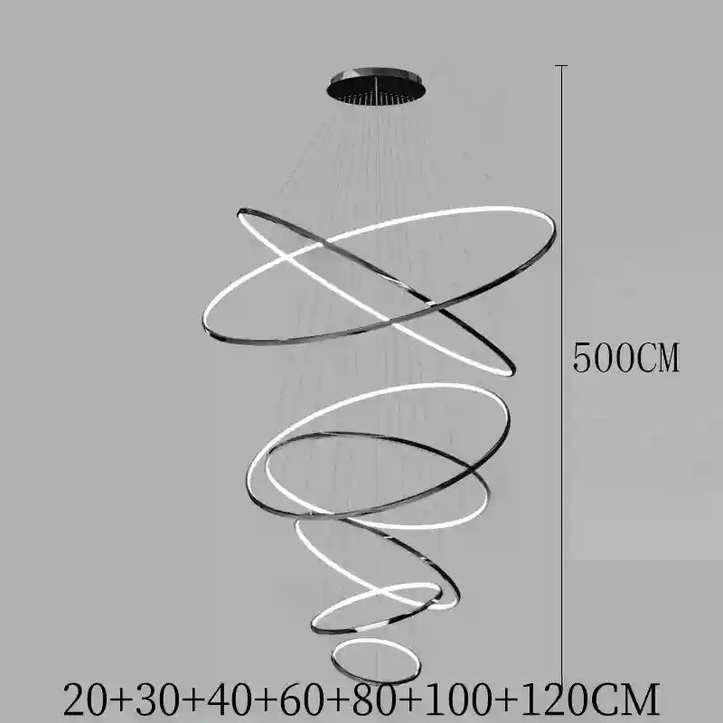 Modern LED Ring Pendant Light for Dining Room | Adjustable Black Finish black 7 rings Tidesmit