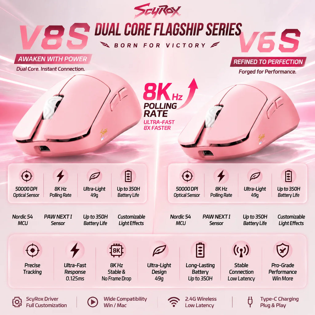 Scyrox V8S 40g Ultra-Light Wireless Gaming Mouse Tri-Mode 30000DPI PAWNEXT ONE RGB Macro FPS Esports Lightweight Mouse Gifts