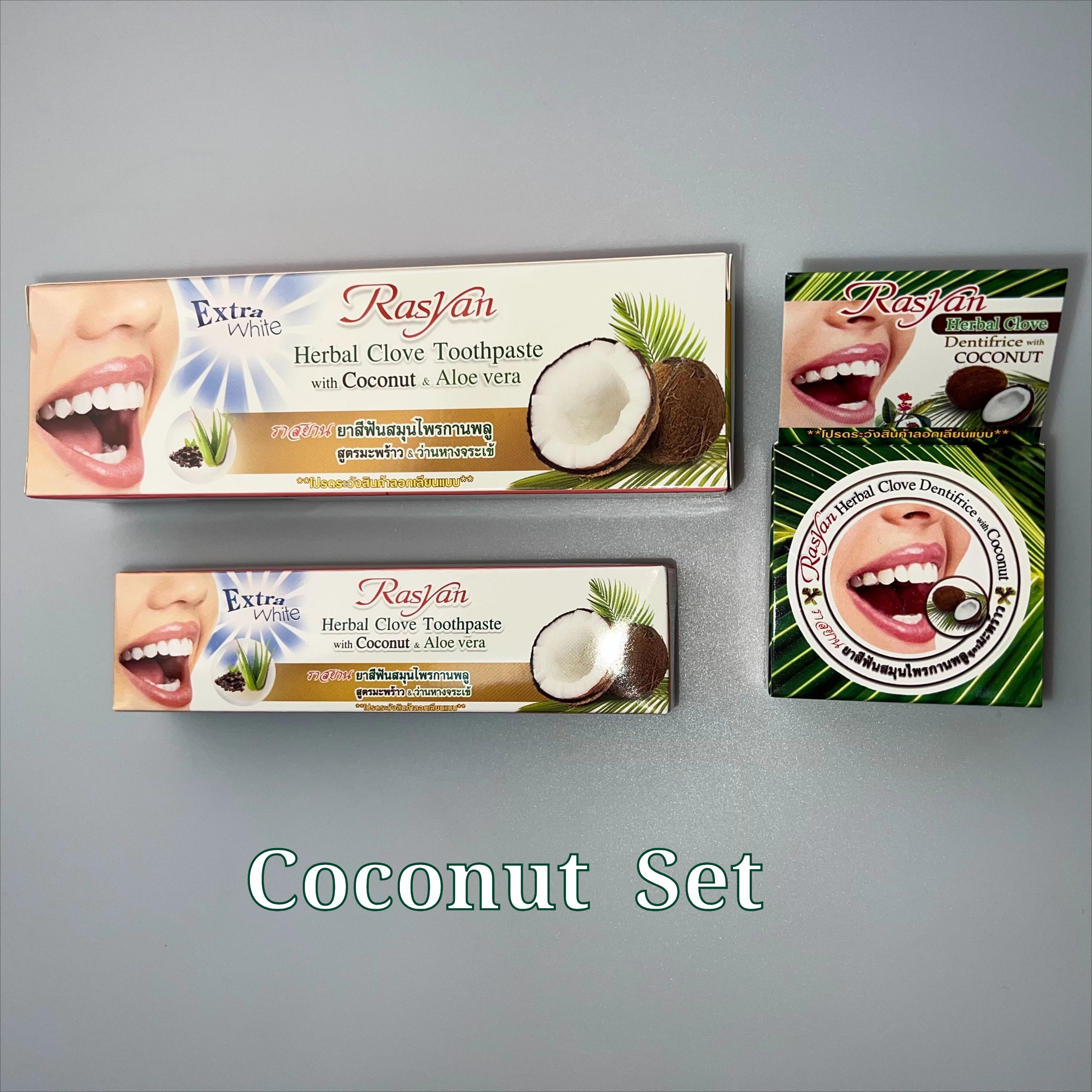 Tidesmit Rasyan Clove and Coconut Oil teeth whitening toothpaste and powder set for removing yellow stains