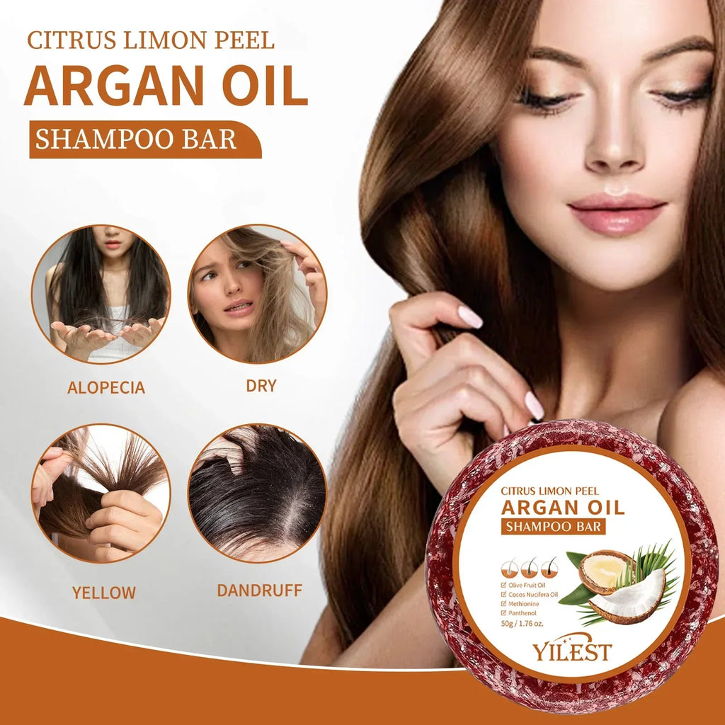 4 Pcs Argan Oil Shampoo Bar - Supports Hair Retention, Repairs Damaged Frizzy Hair, Gentle Scalp Moisturizing Treatment.