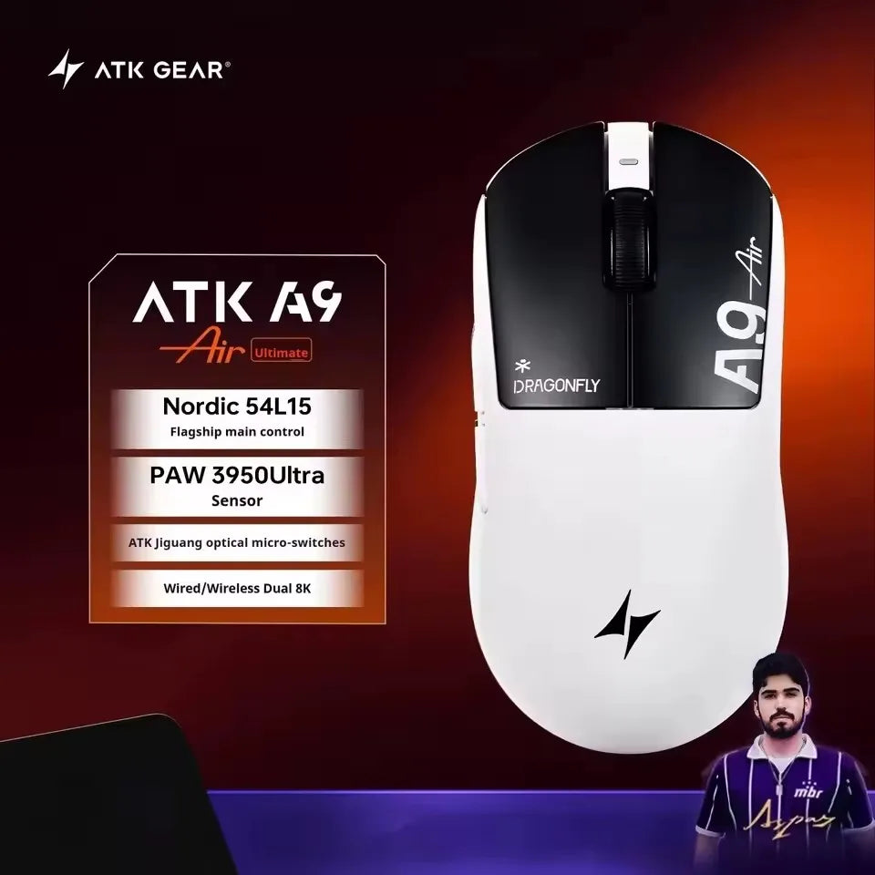 ATK A9 PLUS ULTRA Series Mouse Dual 8K Wireless Mouse Bluetooth Lightweight PAW3950 Ultra Nordic52840 E-sports Mice Gift