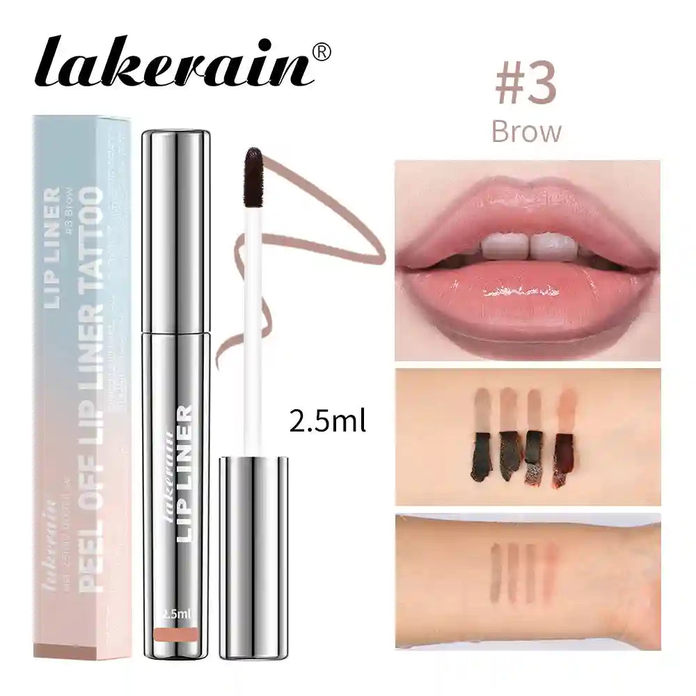 Lakerain waterproof peel-off lip liner tattoo in shade #3 Brow, featuring a long-lasting matte finish and applicator.