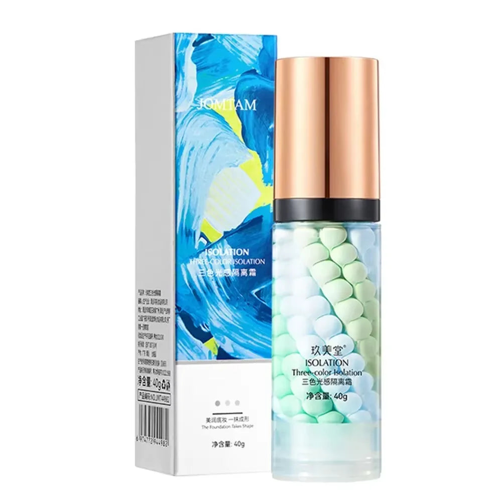 Tidesmit tri-color face makeup primer and color correcting foundation base for natural waterproof coverage 40g cream texture