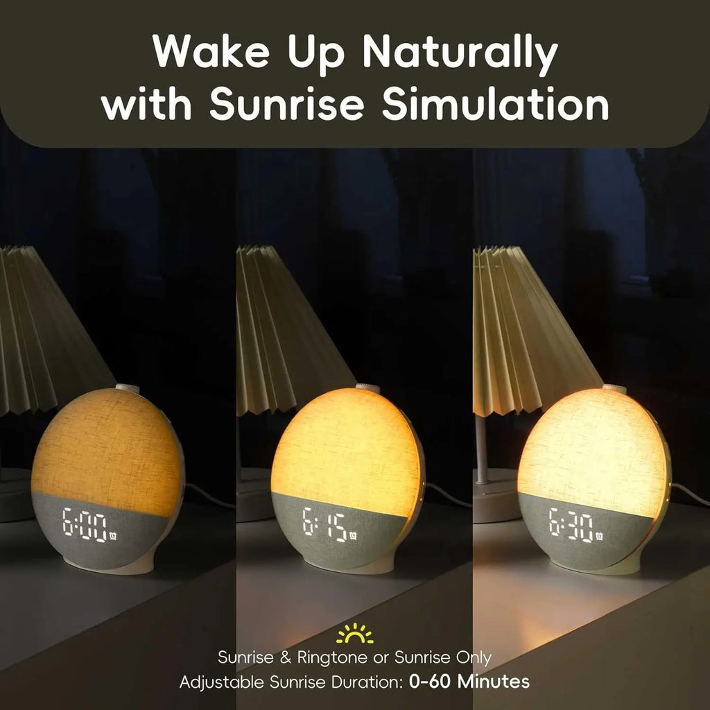 Sunrise Alarm Clock White Noise Sound Machine Wake Up Light 30 Sleep Sounds Bluetooth Speaker Night Light for Bedroom Ideal Gift