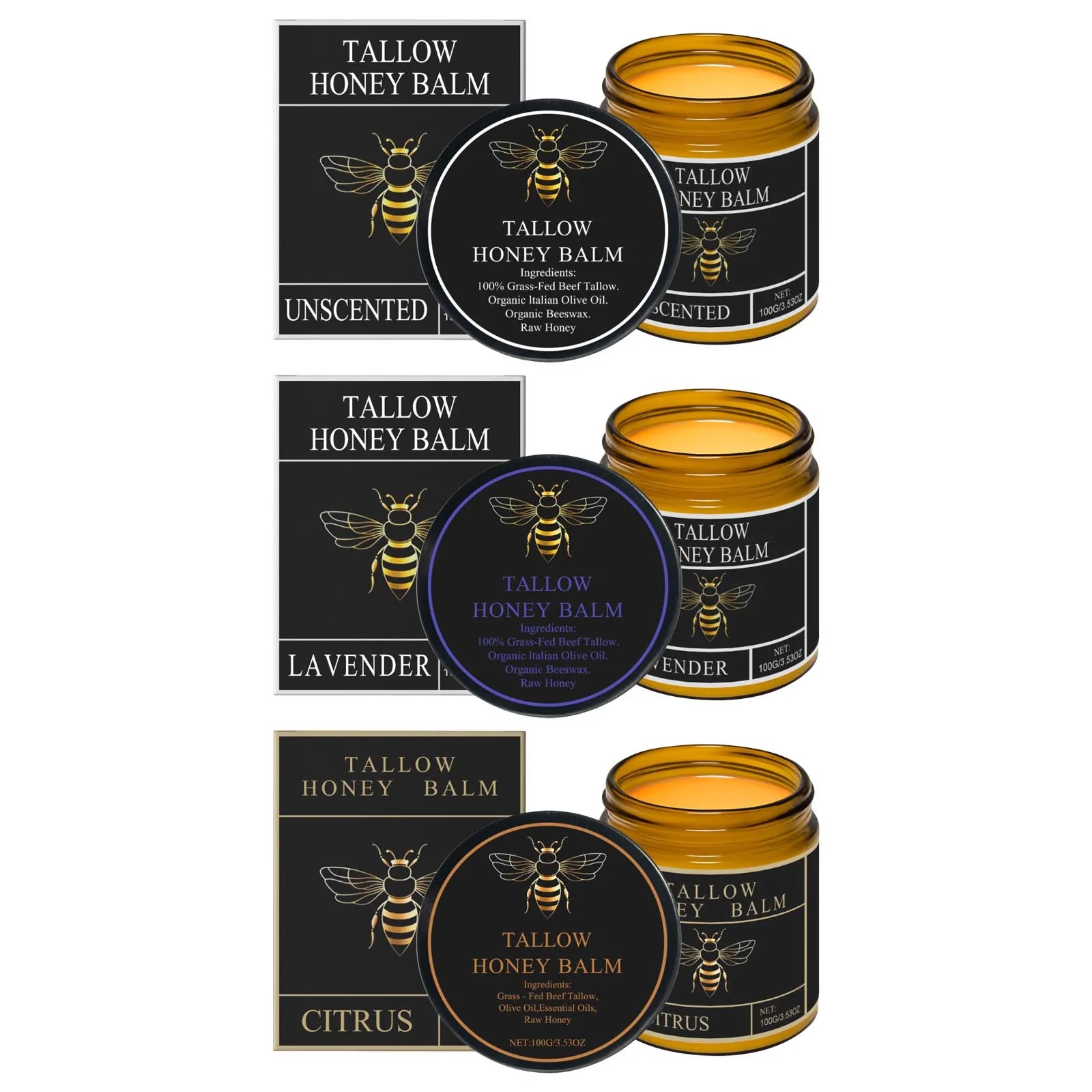 3Designs Natural Grass Fed Beef Tallow Honey Balm Lasting Hydrating Skin Improve Elasticity Korean Face Body Moisturizer Lotion