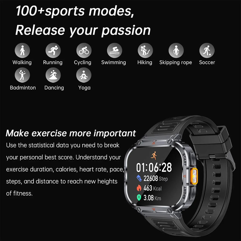 New Smart Watch Men LED Light Flashlight BT Call Music Player Sport Fitness Bracelet Calories Ultra Large Screen Smartwatch