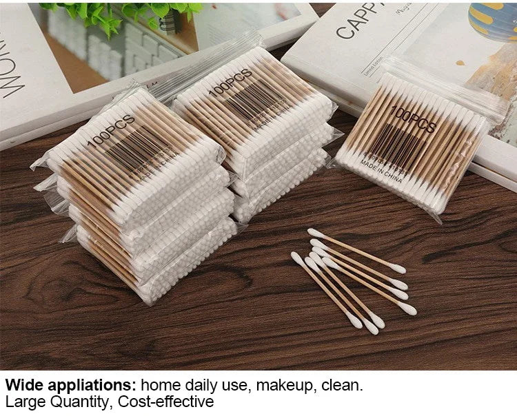 Double Head Cotton Swabs 500 Pcs for PMU Machines - Wood Sticks Permanent Makeup Machines Tidesmit