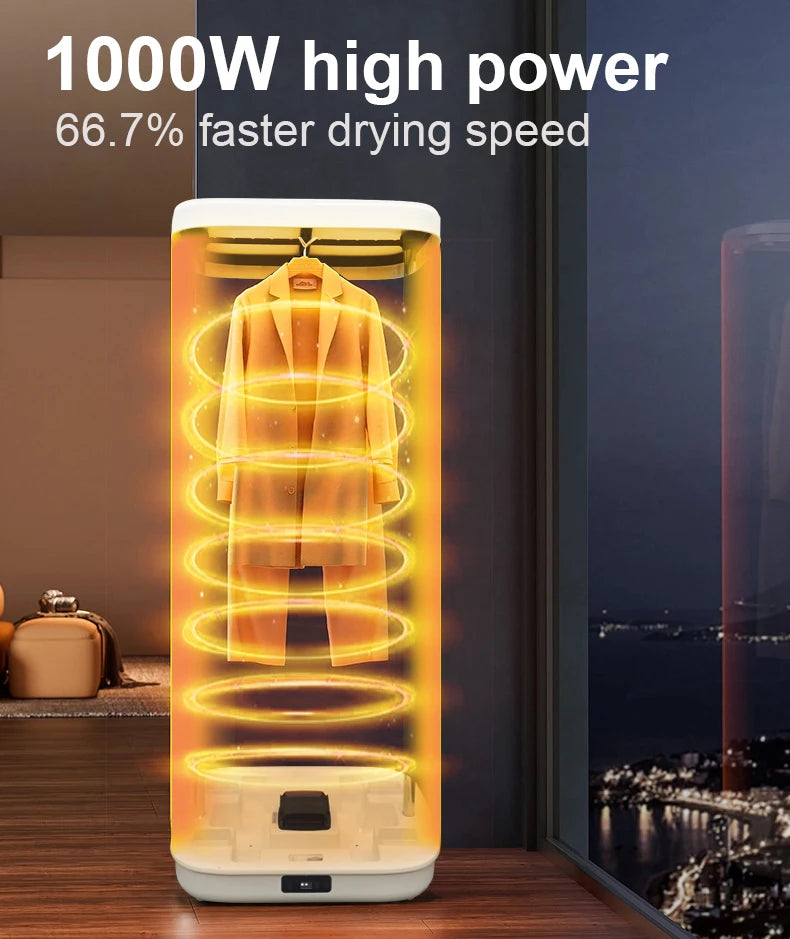 Tidesmit portable electric clothes dryer with remote control showing folding rack design for efficient laundry drying