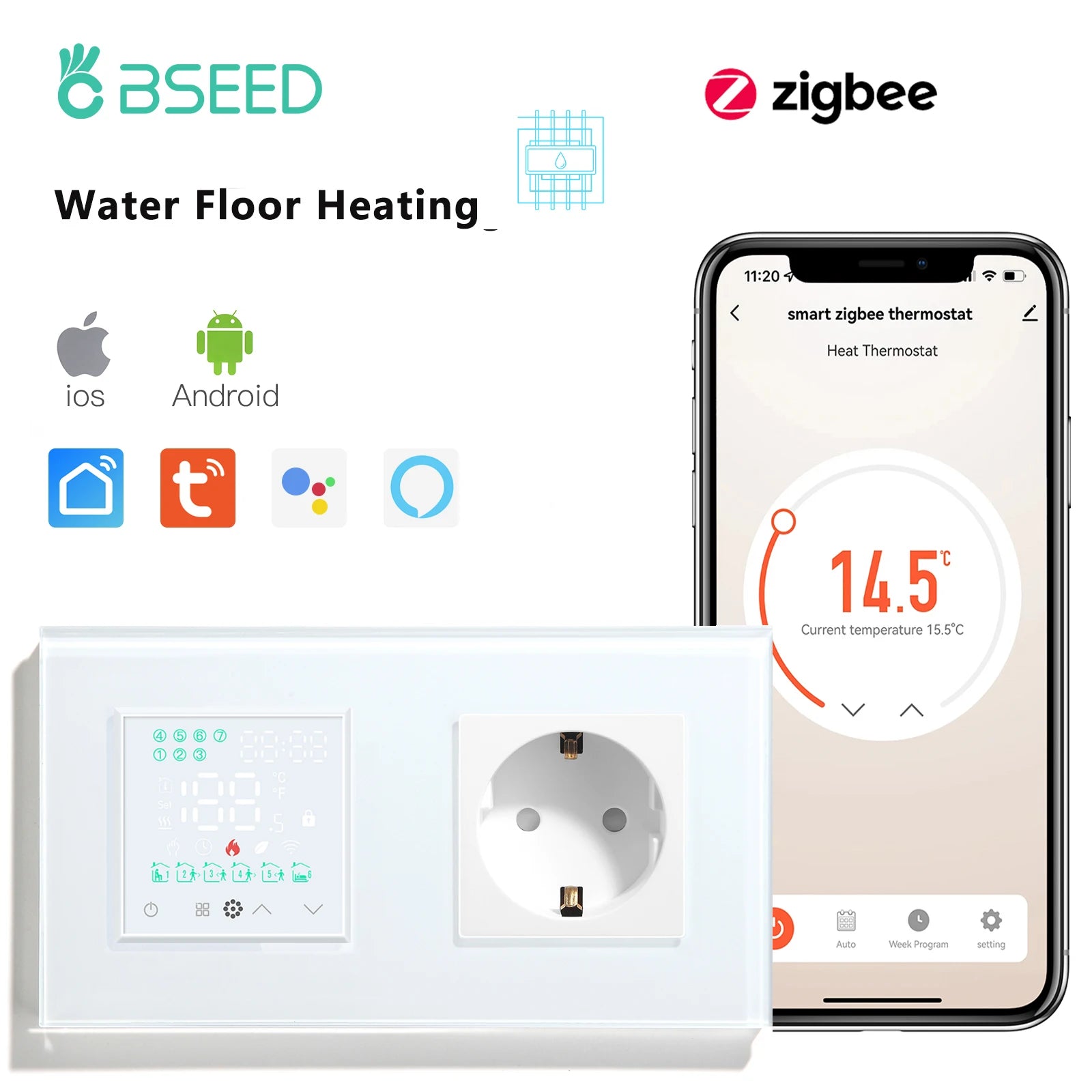 Smart ZigBee Floor Heating Thermostat | WiFi App Controlled HVAC White Water Socket ZigBee Thermostat Tidesmit