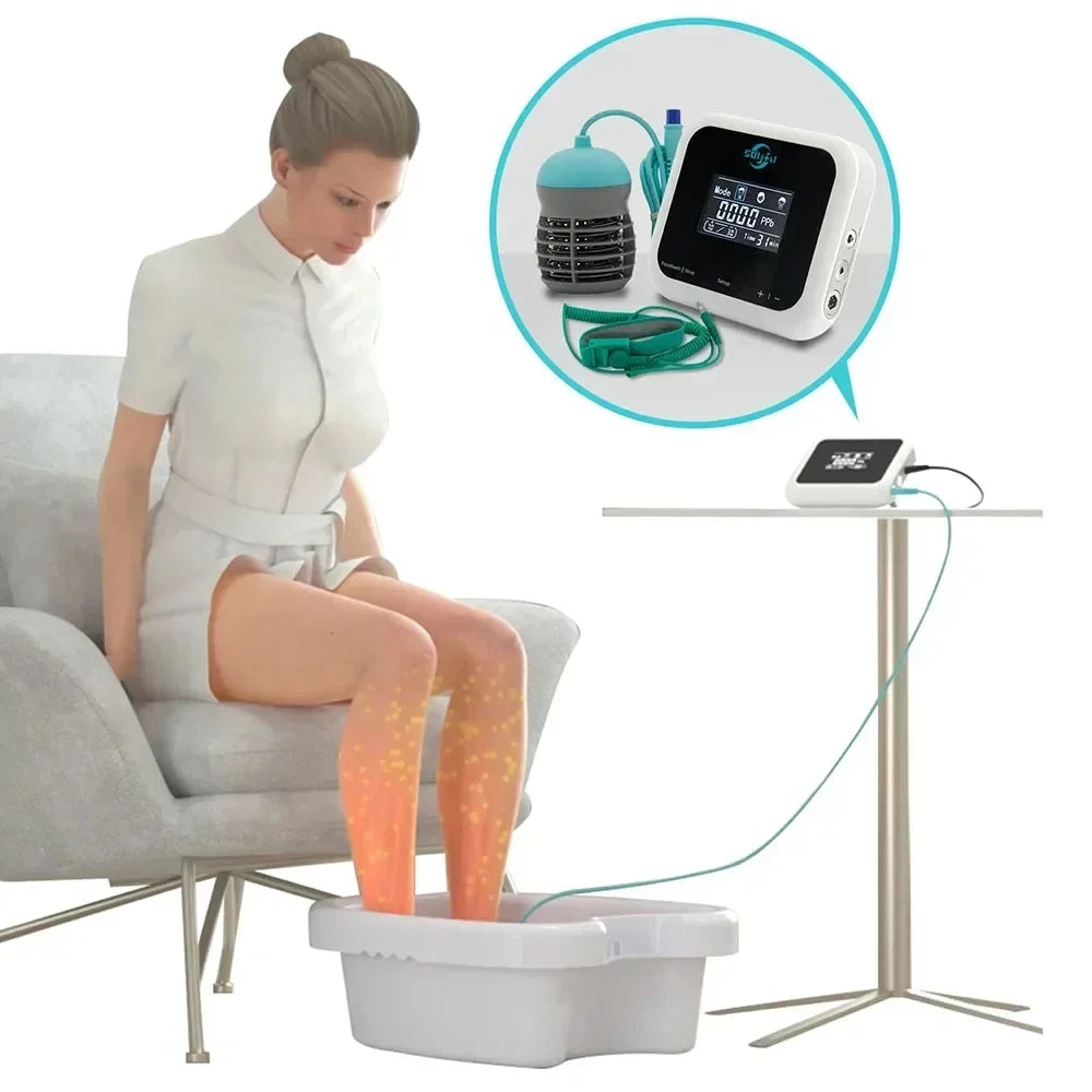 Electric ionic detox foot spa machine with digital control, array, and wrist strap for home aqua health therapy use.