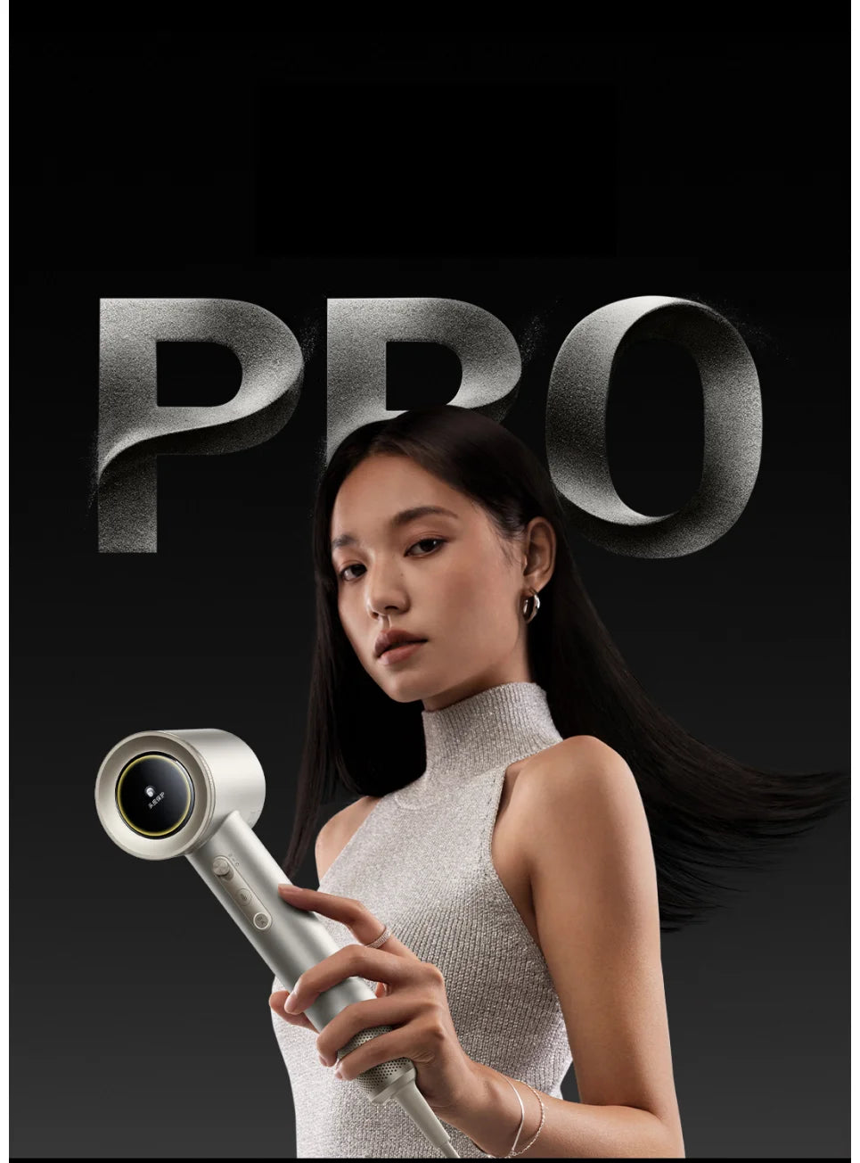 MIJIA High Speed Water Ion Pro Hair Dryer in silver with smart digital display and sleek ergonomic handle design.