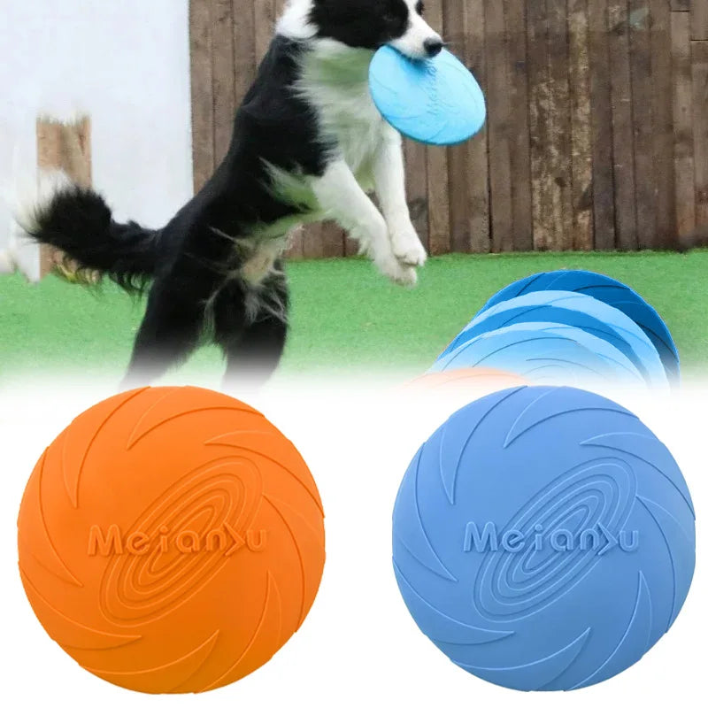 22cm chew-resistant silicone dog frisbee for outdoor interactive training. Durable flying disc for puppy and adult dogs.