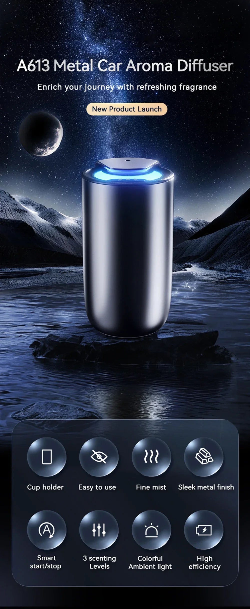 Portable Car Fragrance Diffuser Wireless Aroma Oil Diffuser USB Charge Essential Oil Diffuser 2000MAH Waterless Machine Travel