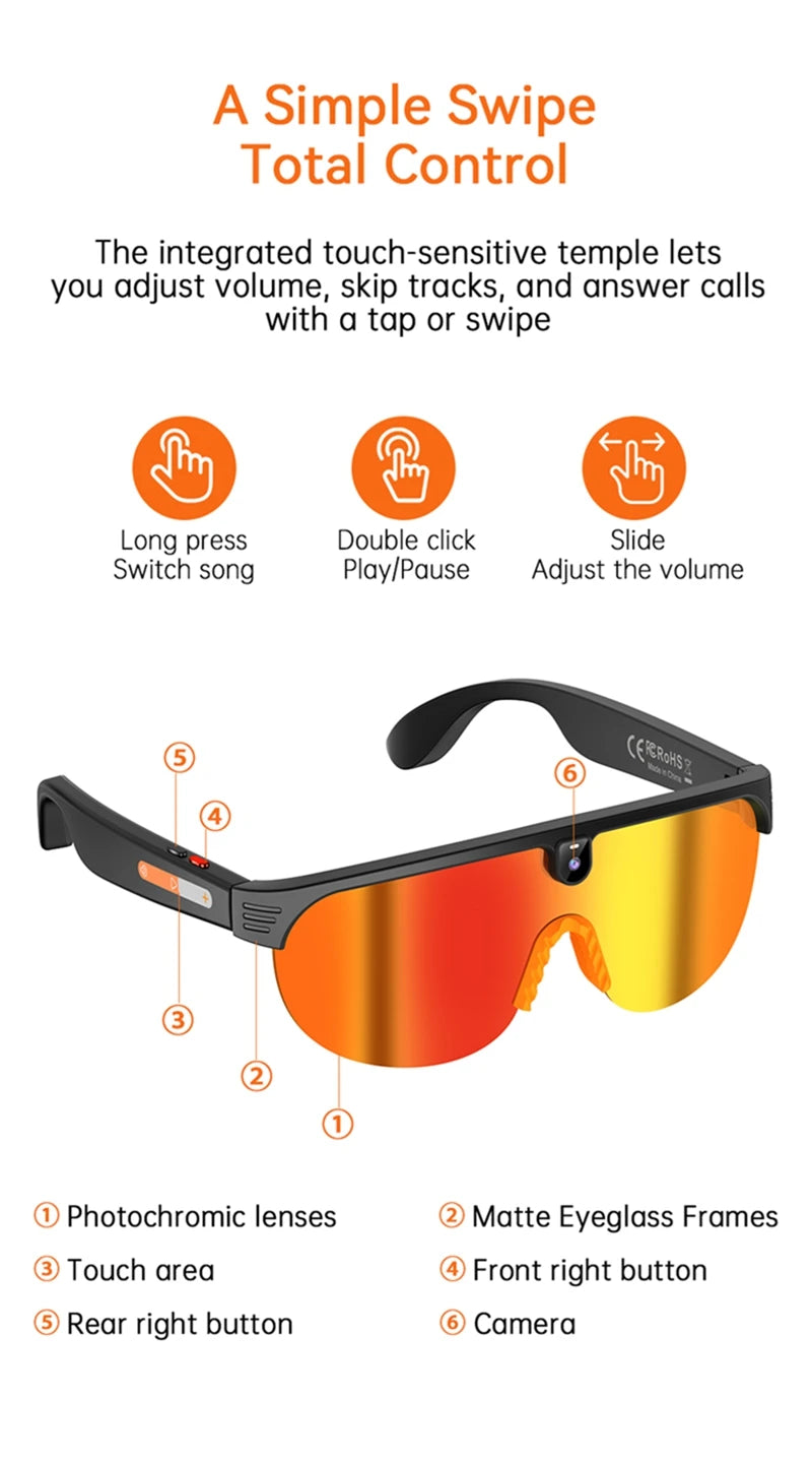 Smart Audio Sunglasses with HD Camera and Bluetooth Translation Tidesmit