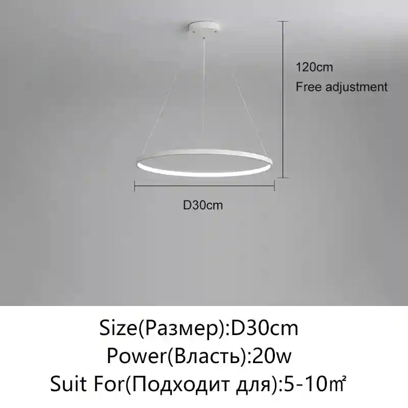 Modern LED Ring Light – Minimalist Dimmable Chandelier for Studio White 30cm Tidesmit