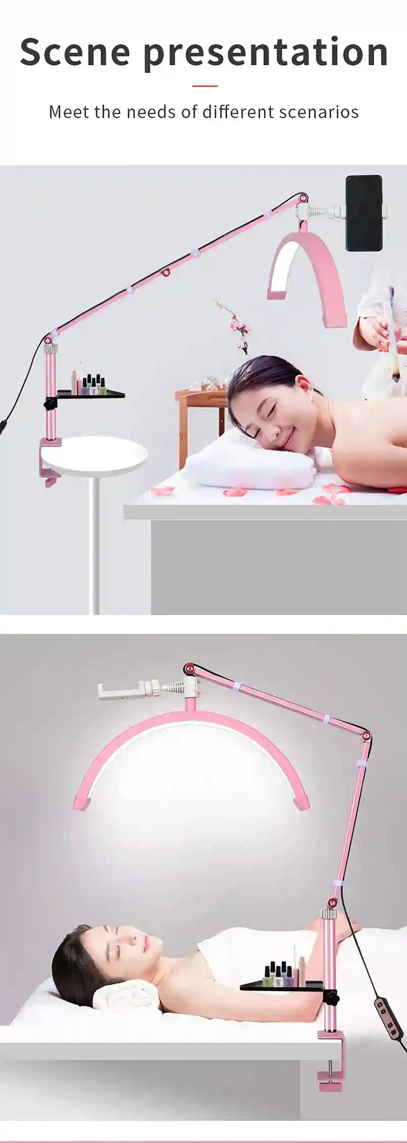 Half-Moon LED Beauty Light - Adjustable Table Lamp for Lash Artists Tidesmit