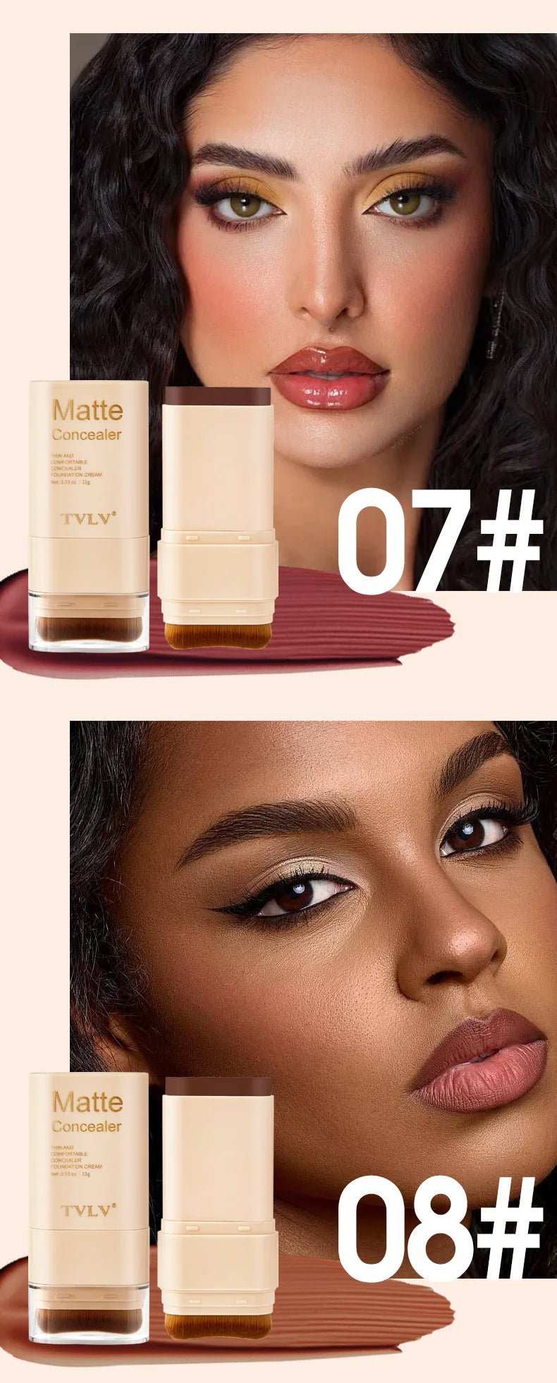 Tidesmit Eraser Concealer Double-Head Foundation Stick swatch showing nine-color waterproof matte face makeup