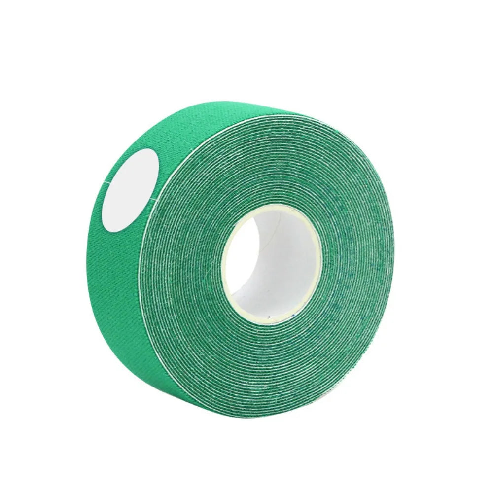 A roll of textured, bright green adhesive face-lifting tape isolated on a white background.