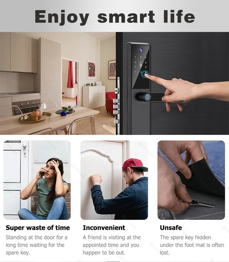 2025 New Tuya WiFi Digital Electronic Smart Wooden Door Lock With Biometric Camera Fingerprint Smart Home Remote Unlock